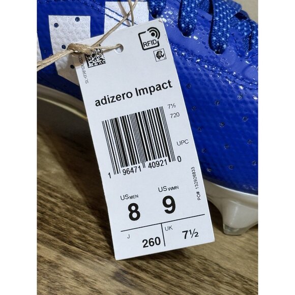Adidas Adizero Impact Football Cleats | Blue • White | Men's Size 8 | IF2456 - Picture 9 of 10